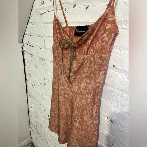 Realisation Par The Inez Dress Silk Dazed Paisley Milkmaid Bow Blush Pink Size S - Picture 5 of 9